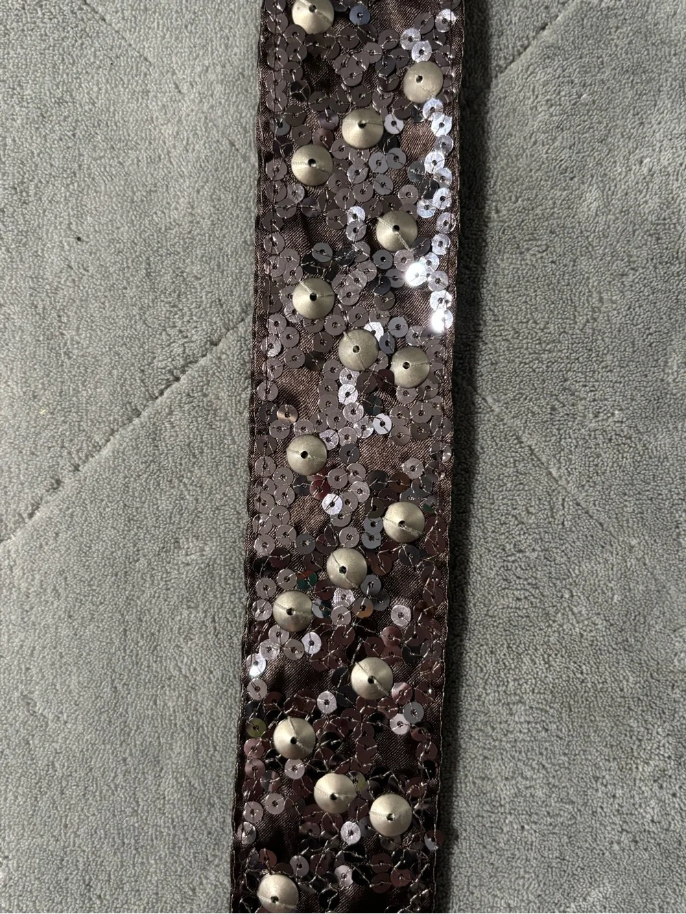 Brown Sequined Belt with Loop Buckle